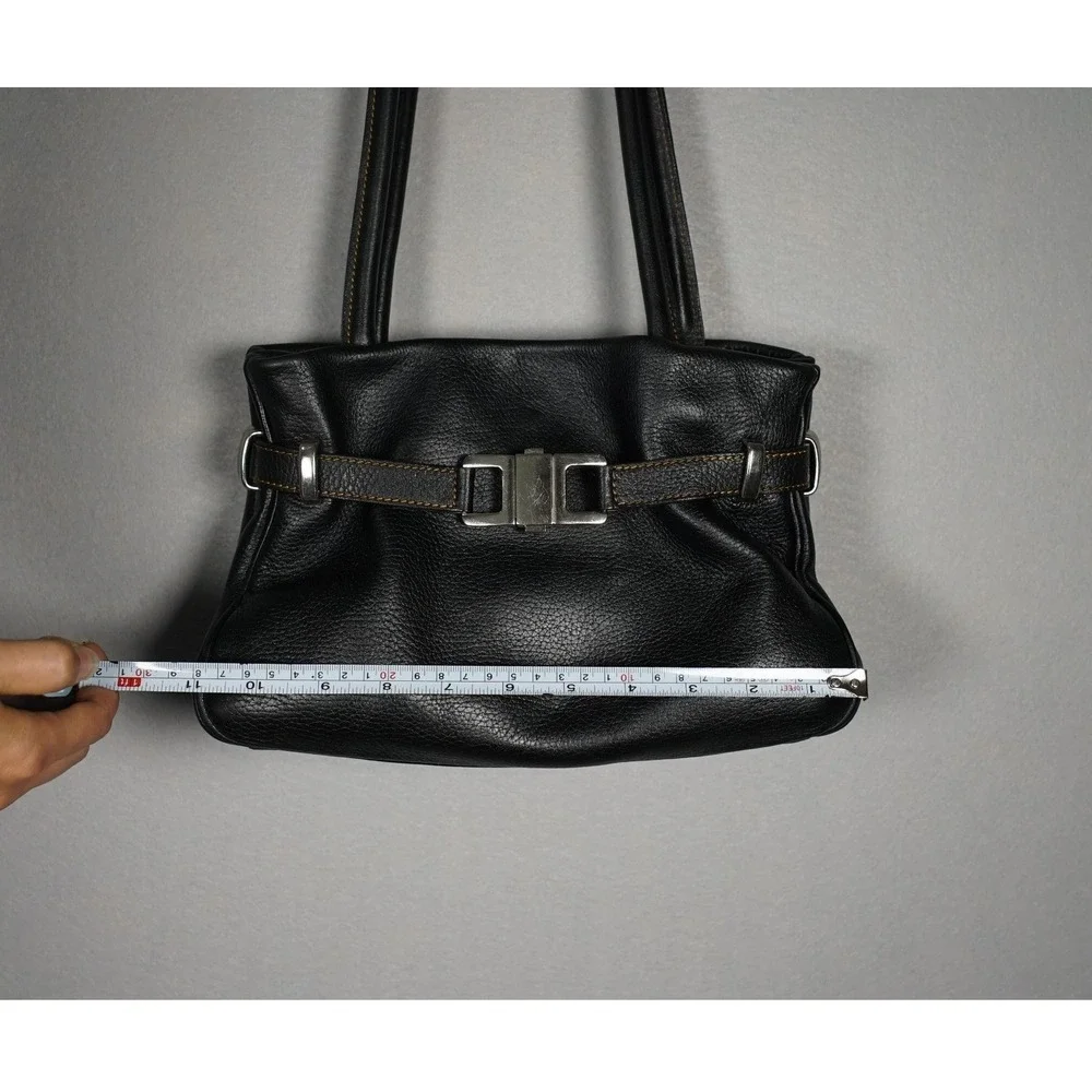 Volterra Roma Black Pebbled Leather Belted Shoulder Bag Made‎ Italy Y2K Handbag